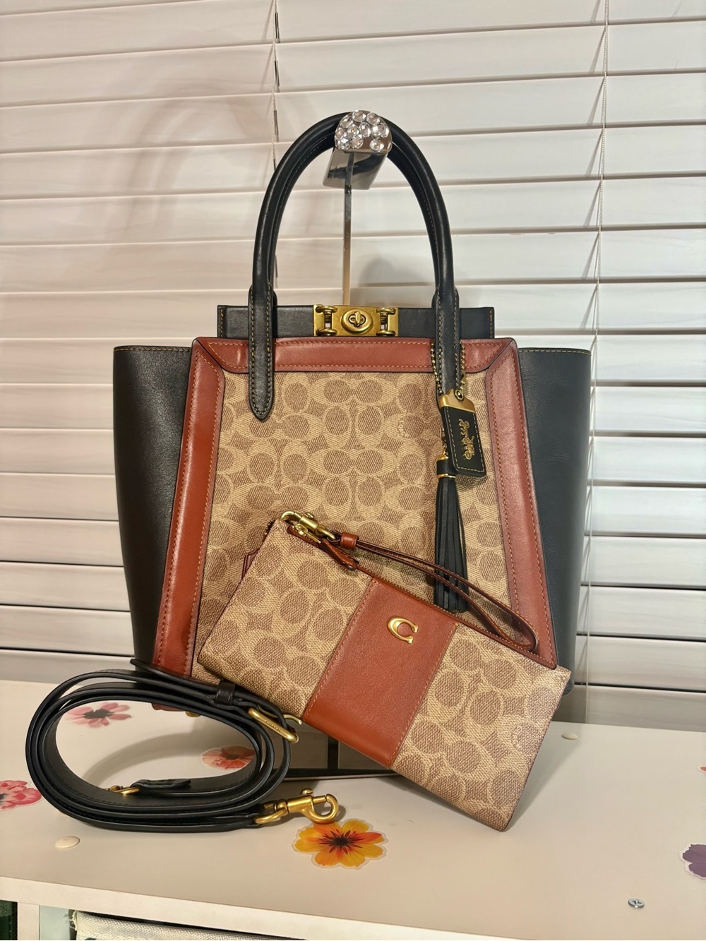 ✨COACH 1941 Troupe Tote Luxury Signature Canvas Colorblock Bag & Wallet Set🖤🤎✨